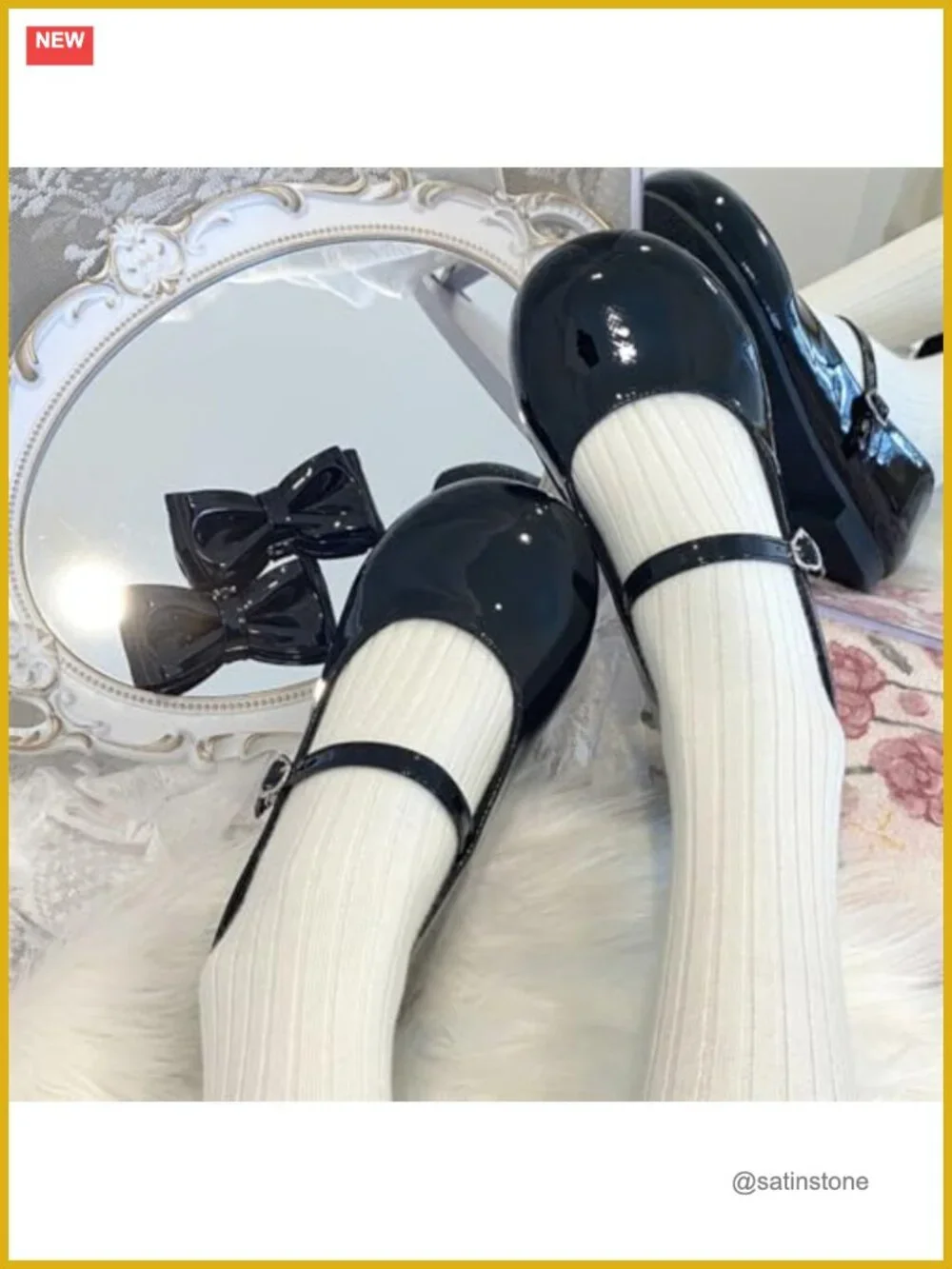 Lolita Shoes Cute Mary Jane Flats Cosplay Party Shoes with Detachable Bow,